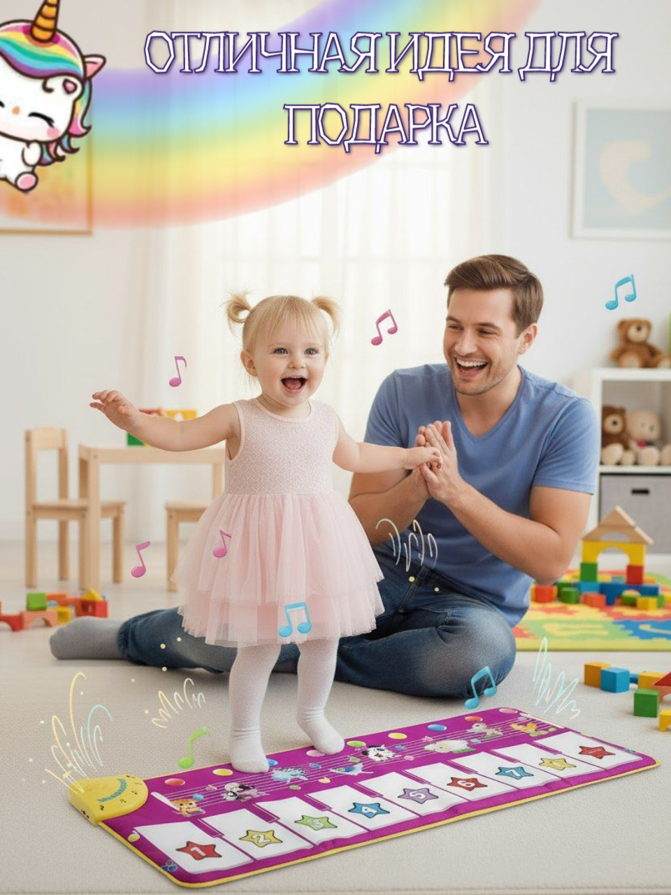 Музыкальный коврик Товары для детей, непромокаемый, звуковой, световой, 100x36 см — фото 1