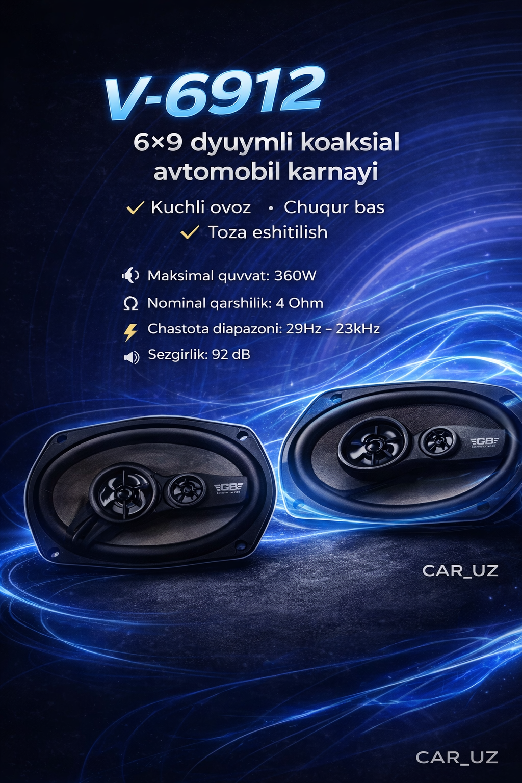 Автомобильные динамики Kalonka 6x9 дюймов, 360 Вт, мощный звук и глубокие басы, универсальная модель V-6912.
