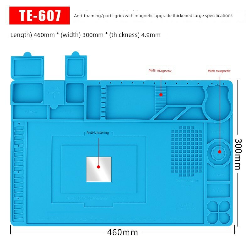 Большая термостойкая подложка 46x30 см, толщина 4.9 мм TE-607 с анти-пузырьковой стальной конструкцией
