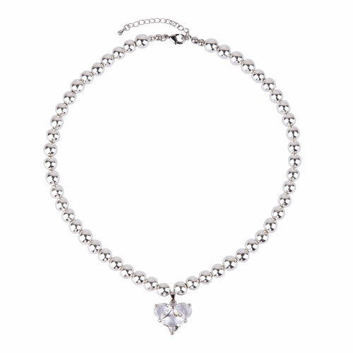 Колье Hola Jewelry, гематит, фианит, длина 40 см, серебристый