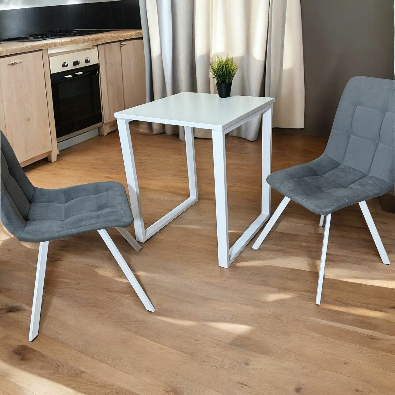 Стол лофт обеденный Белый 60*60 см. Ножки лофт белые — фото 1