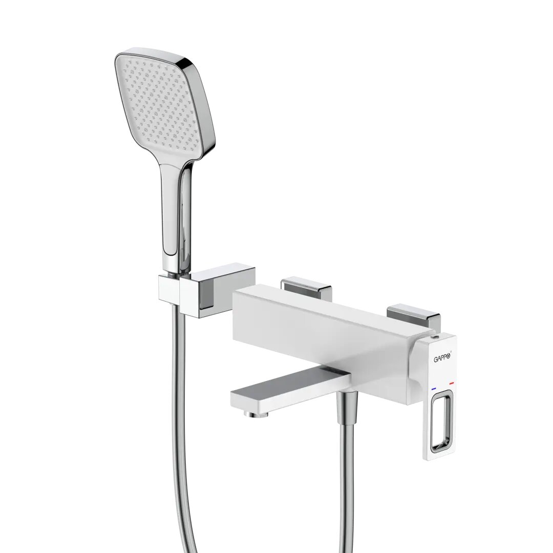 Смеситель для ванны Gappo Eder GL3201-8 однорычажный с лейкой и шлангом цвет белый хром