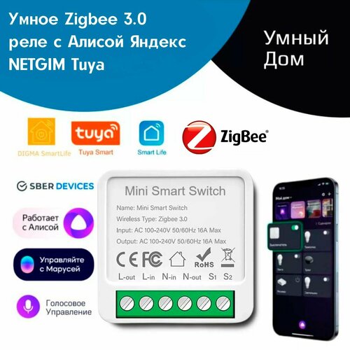 Умное реле Zigbee 30 с Алисой Яндекс NETGIM Tuya WiFi 16А умный дом голосовое управление 850₽