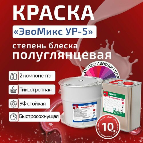 Грунт-эмаль полиуретановая двухкомпонентная полуглянцевая краска по металлу железу бетону пластику и дереву 10 кг18 кг ЭвоМикс УР 5 RAL 7001 Серебристо-серый 17240₽