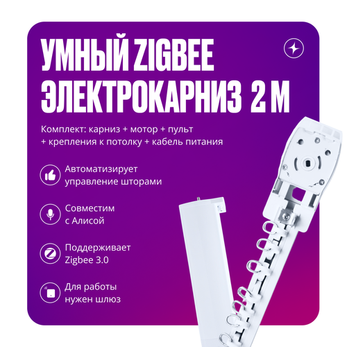 Умный карниз для Алисы Zigbee + RF: мотор с питанием от сети + пульт + карниз 2 метра