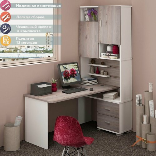 Изображение товара Стол компьютерный Мэрдэс СР-720/140 бенн-прав, с полками, с ящиками, 96х140х216 см