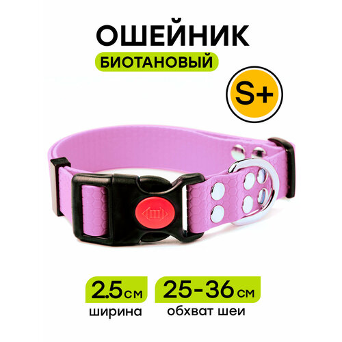 Ошейник из биотана 25-36 см (S+), 25 мм, Woofy "Geksa" водостойкий, лавандовый