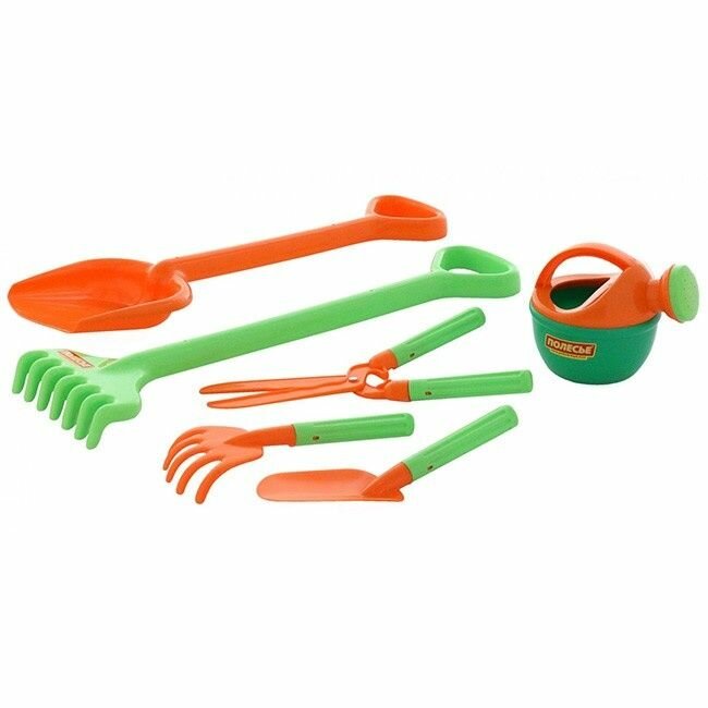 Песочный набор Полесье №606, лопата, грабли, совок, грабельки, секатор, лейка, П-Е /9/ (63229)