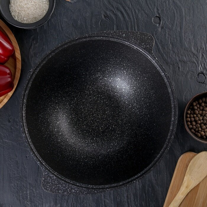 Казан Kukmara 3,5 л, стеклянная крышка, антипригарное покрытие, темный мрамор