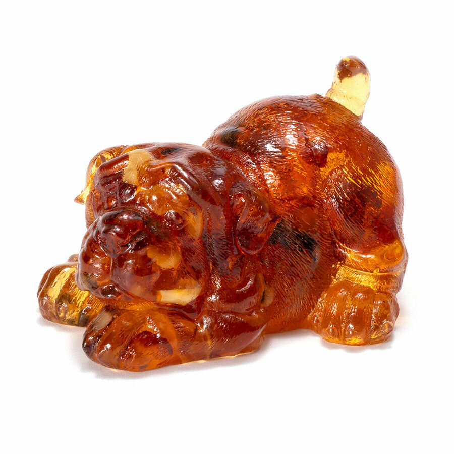 Забавная сувенирная фигурка с кусочками натурального янтаря "Игривая собачка"