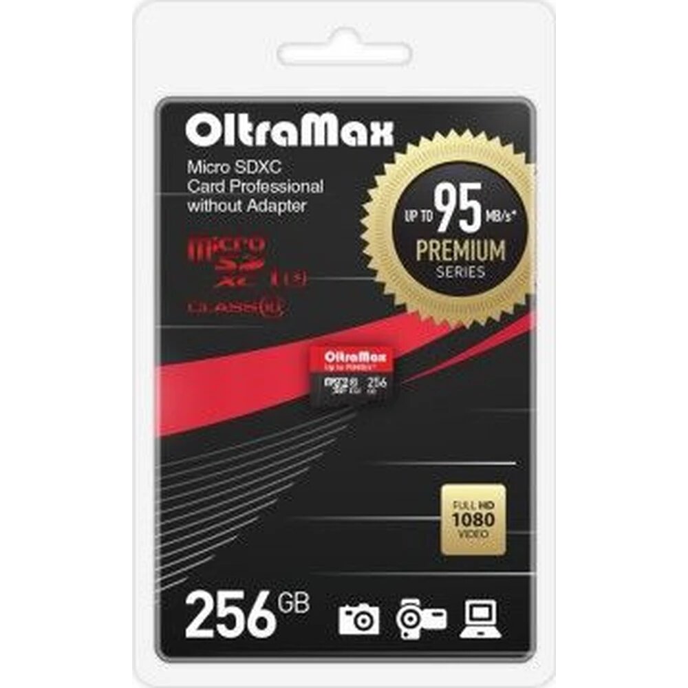Карта памяти MicroSDXC 256GB OltraMax Class 10 Premium UHS-I U3 (95 Mb/s) + SD адаптер - фото №1