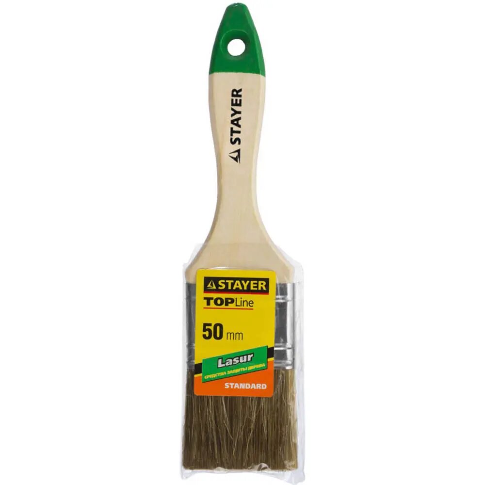 Кисть плоская STAYER LASUR-STANDARD смешанная (натуральная и искусственная) щетина деревянная ручка 50мм {01031-50}