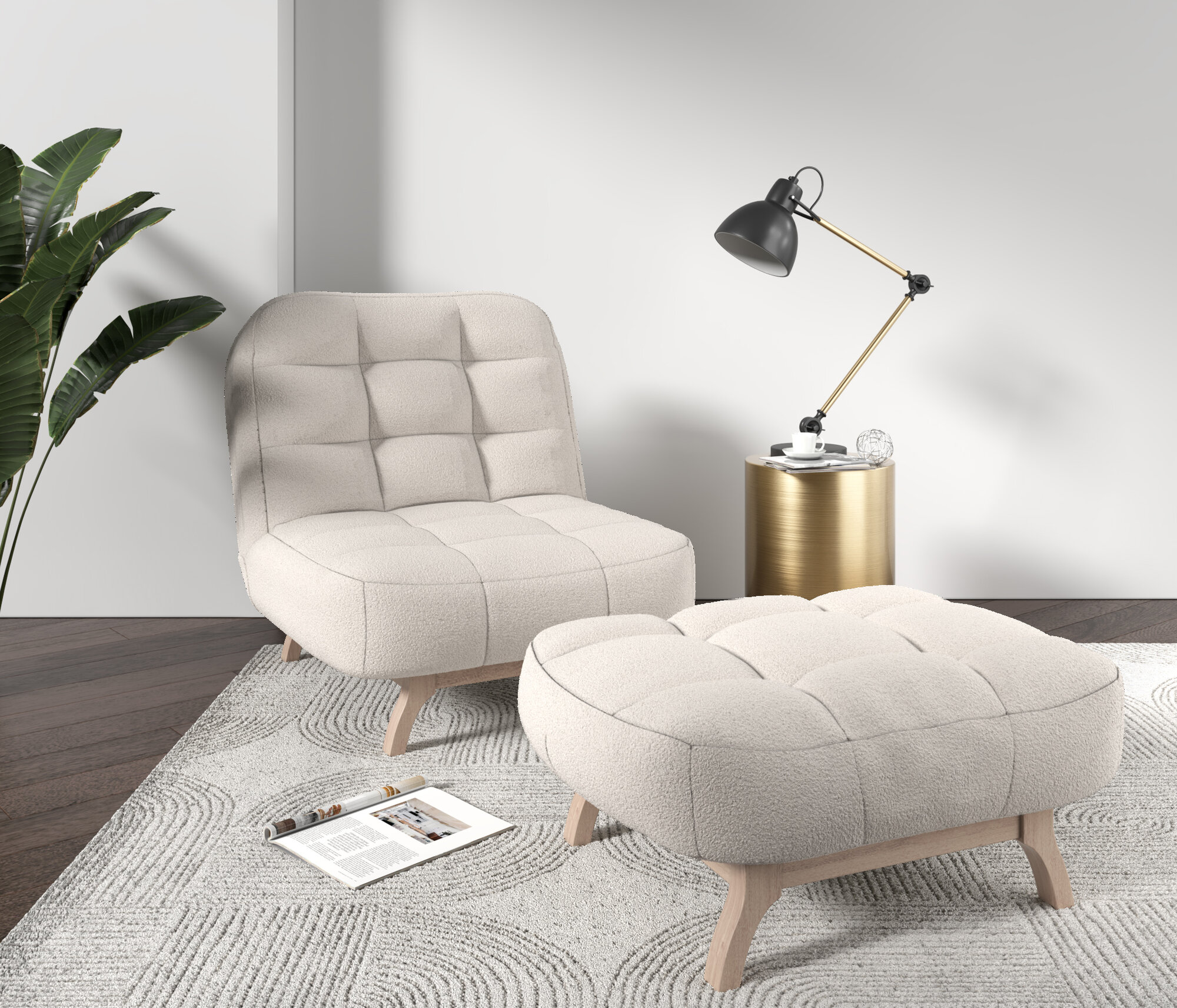 Пуф DiHall Тарли, каркас мебельная фанера, обивка букле, высота 42 см, ширина 100 см