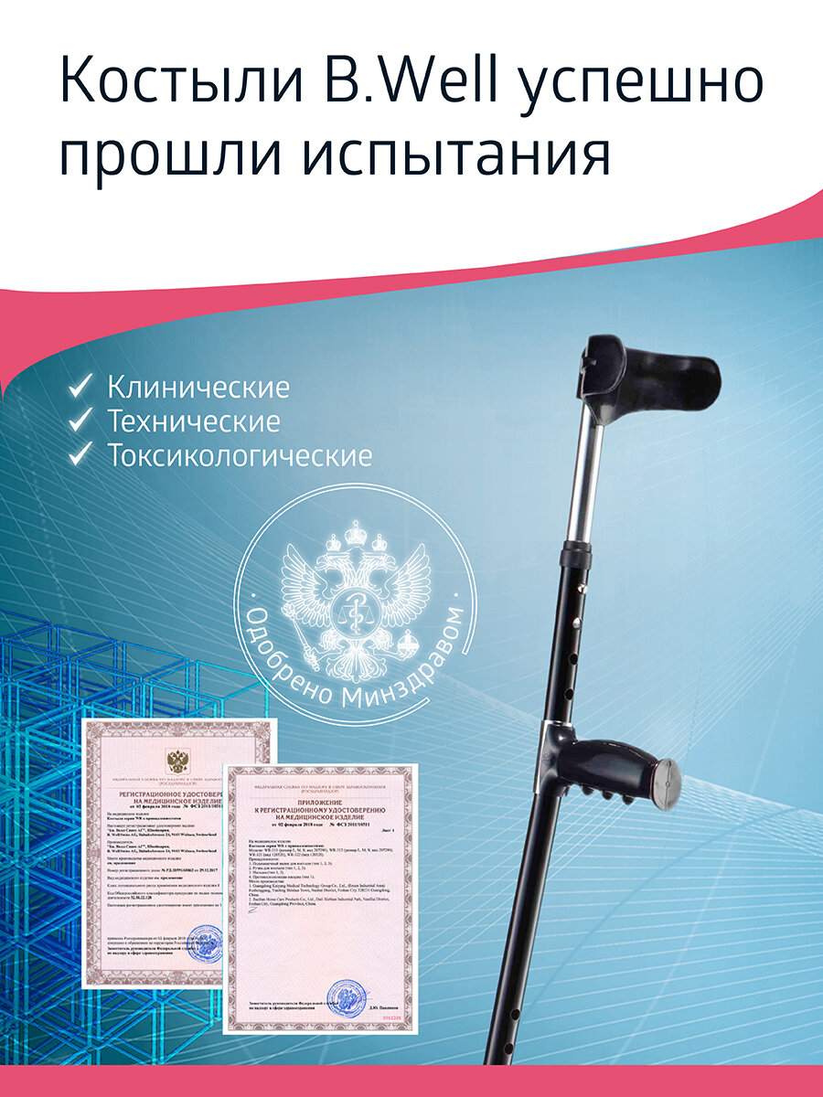 Картинки Костыли под локоть взрослые алюминиевые канадки с двойной регулировкой высота 95-126 см 1 шт B.Well WR-321