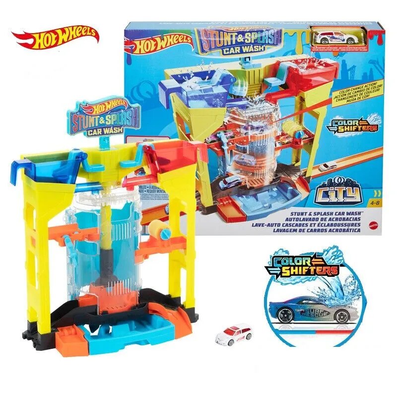 Игровой набор Mattel Hot Wheels "Мойка трюки и брызги", 1-14 лет, меняющий цвет, полимер