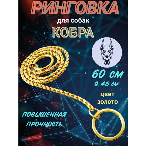 Ринговка для собак "Суперпрочная" 60х0,45см, цепочка-кобра, рывковый ошейник, золотистый