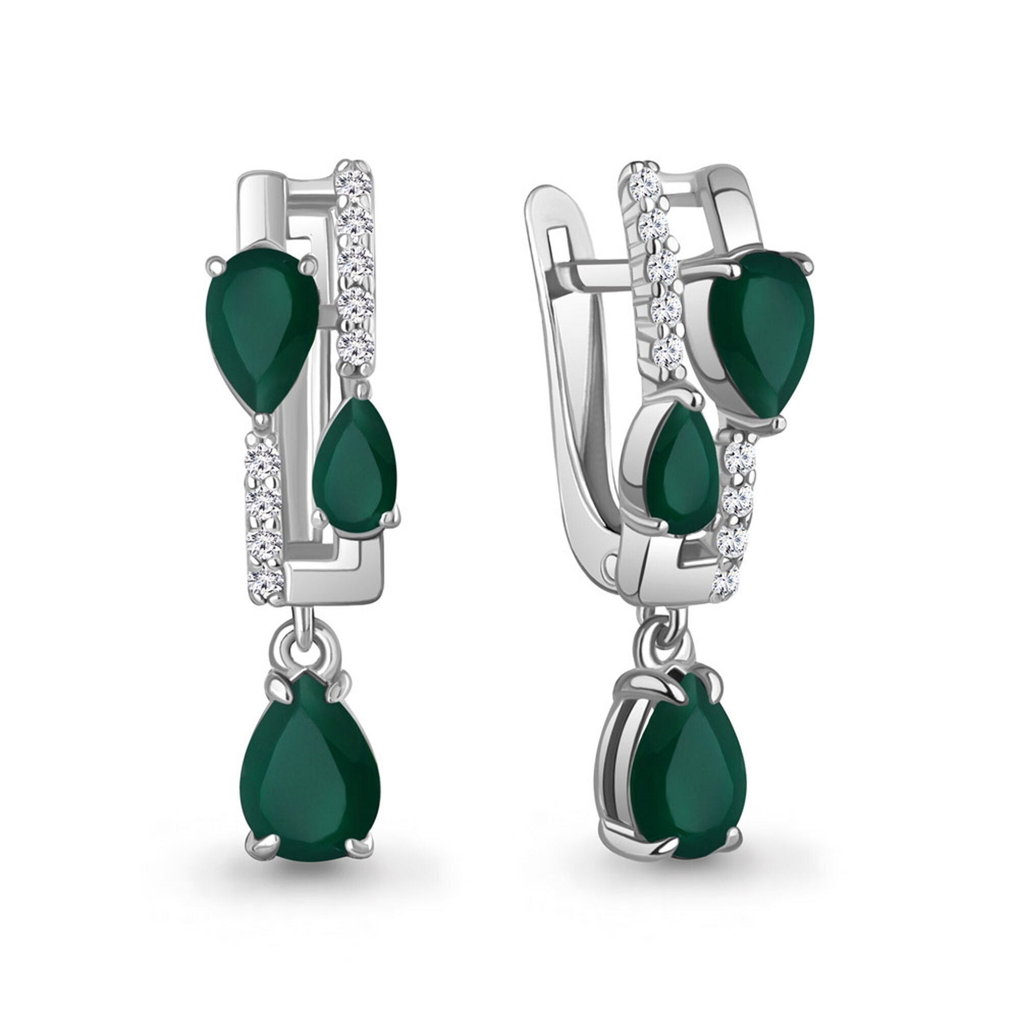Серьги двусторонние Diamant online, серебро, 925 проба, родирование, агат, фианит, длина 2.6 см, , бирюзовый