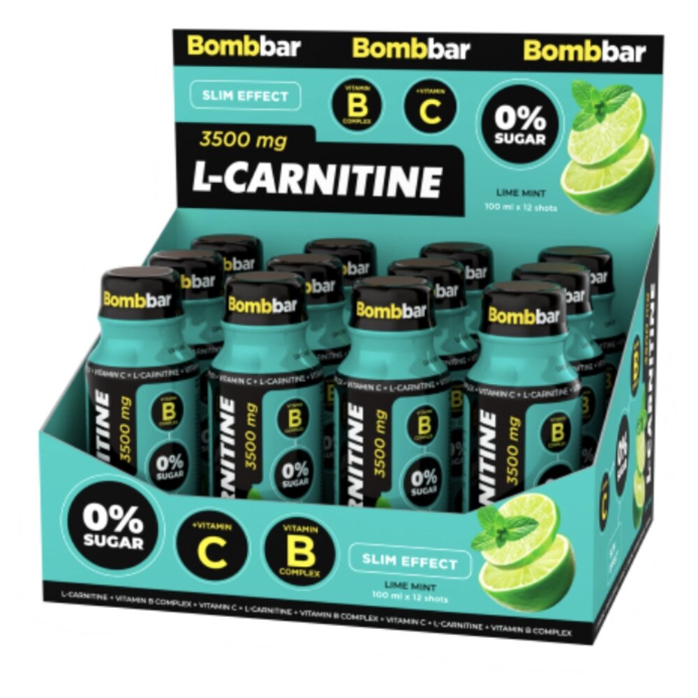 Л-карнитин + витамины BOMBBAR L-Carnitine 3500, Лайм-мята / 12 шотов по 100 мл