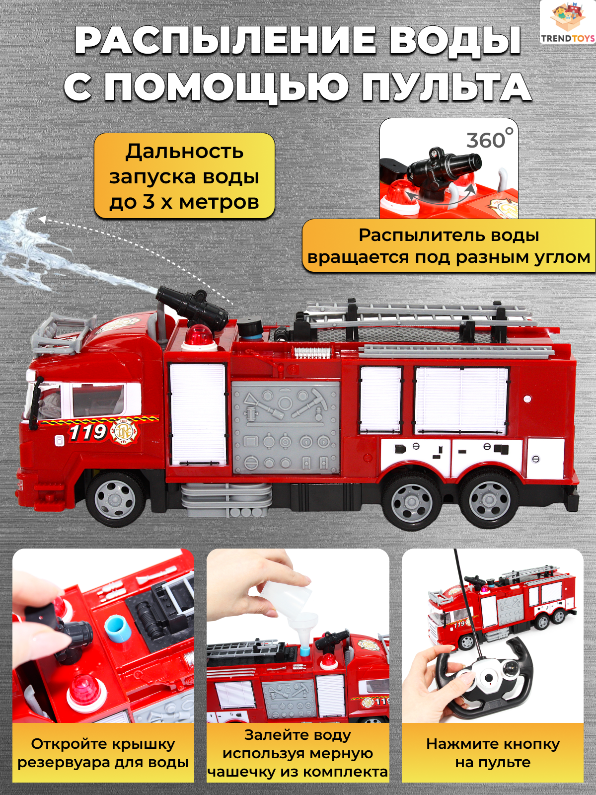 Пожарная машина на пульте управления TrendToys игрушка для мальчиков, спецтехника — фото 1