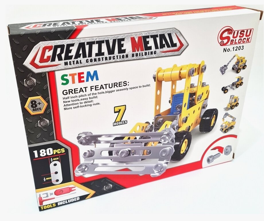 Конструктор игрушка Creativу Metal 7в1 180деталей металлический с комплектом инструментов — фото 1