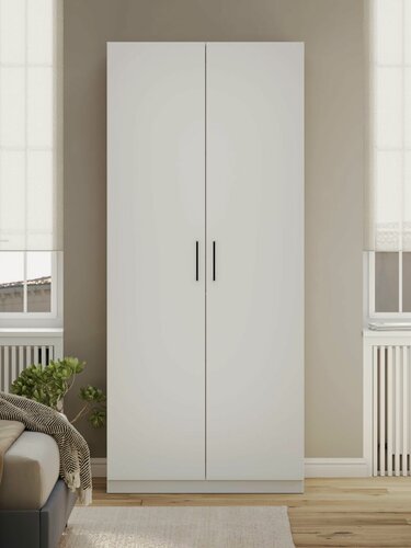 Изображение товара Распашной шкаф для одежды и хранения вещей Стайл со штангой, с доводчиками, 100х60.6х229.3 см, Белый