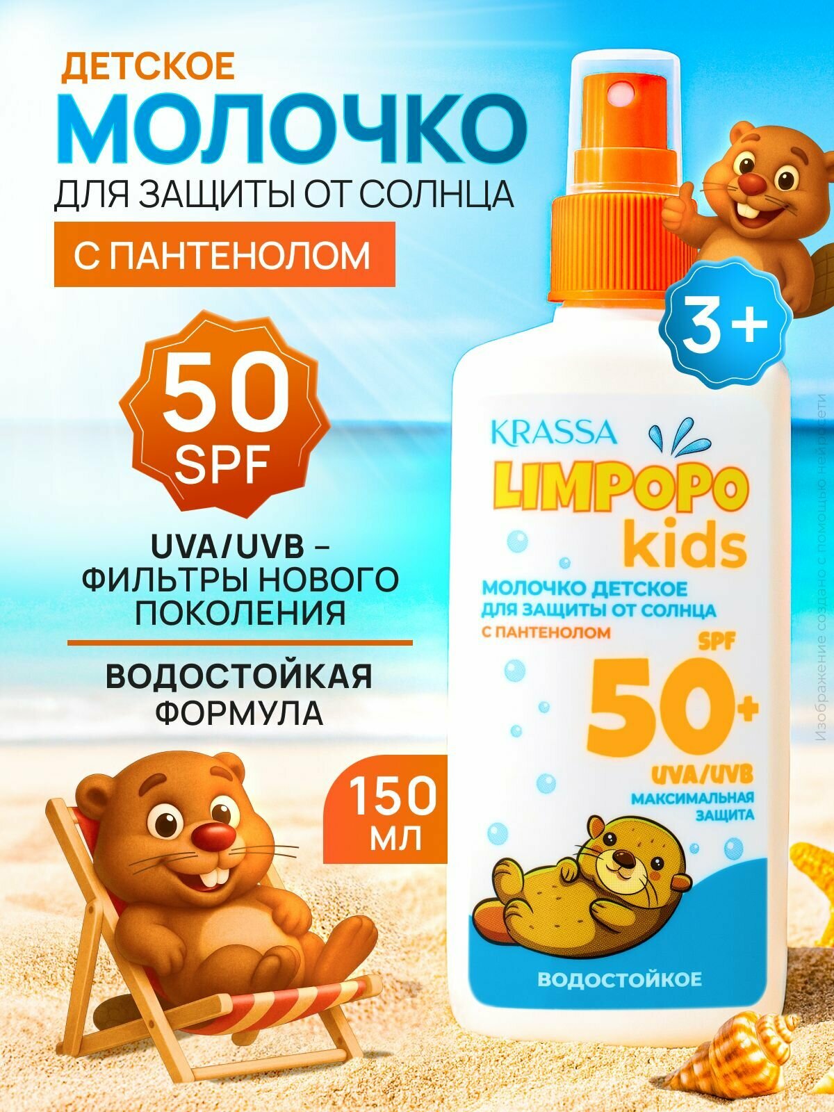 NEW FORMULA Limpopo Kids Молочко детское для защиты от солнца SPF 50+, 150 мл