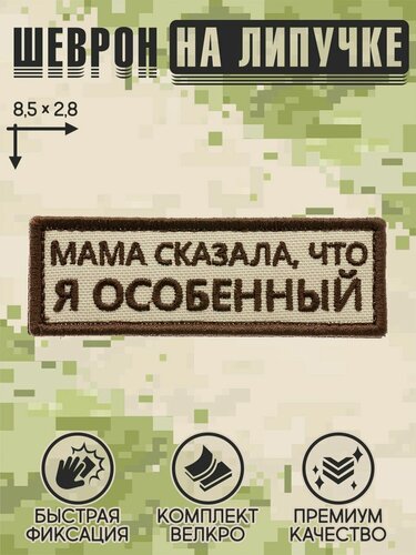 Изображение товара Shevrons Нашивка на одежду, патч, шеврон на липучке "Мама сказала, что я особенный" (Бежевый) 8,5х2,8 см