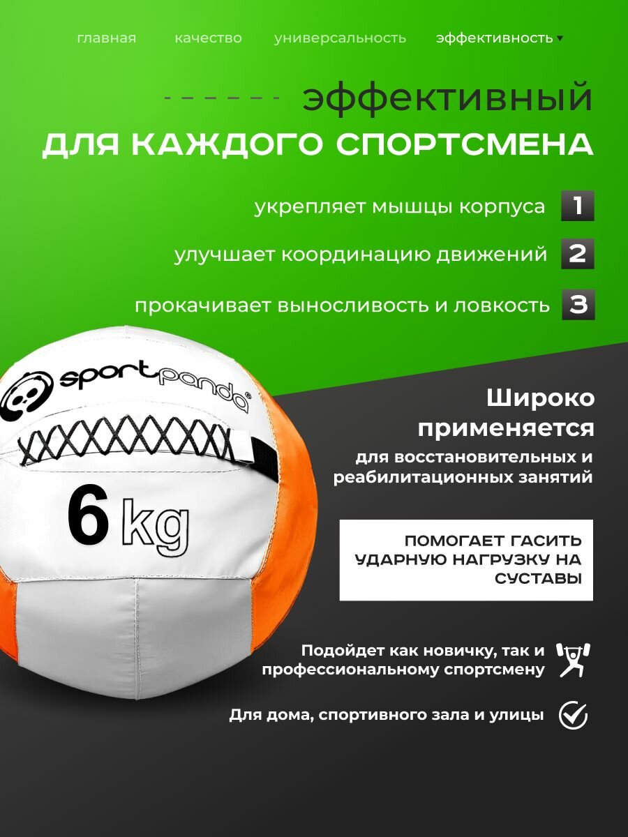 Медбол SportPanda, ПВХ, диаметр 38 см, 6 кг, армированные швы — фото 1