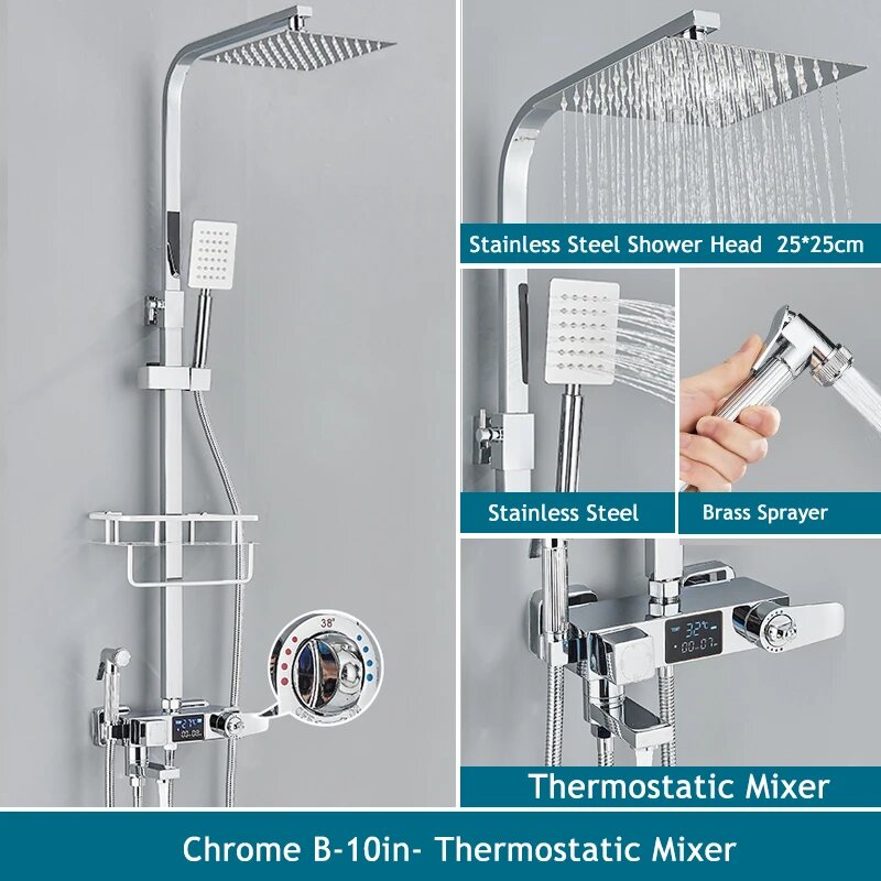Shinesia термостатический смеситель для душа, Chrome B-10in