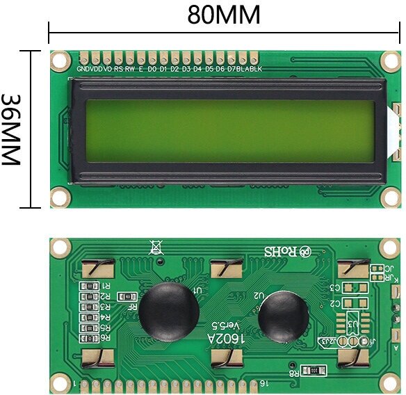 Дисплей LCD1602 для среды Arduino 2,6 (Зеленый), SKU00076