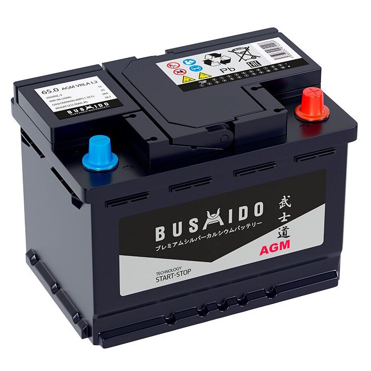 Аккумулятор автомобильный BUSHIDO AGM 65.0 Ah 680 A ОП (242x175x190) L2 242x175x190
