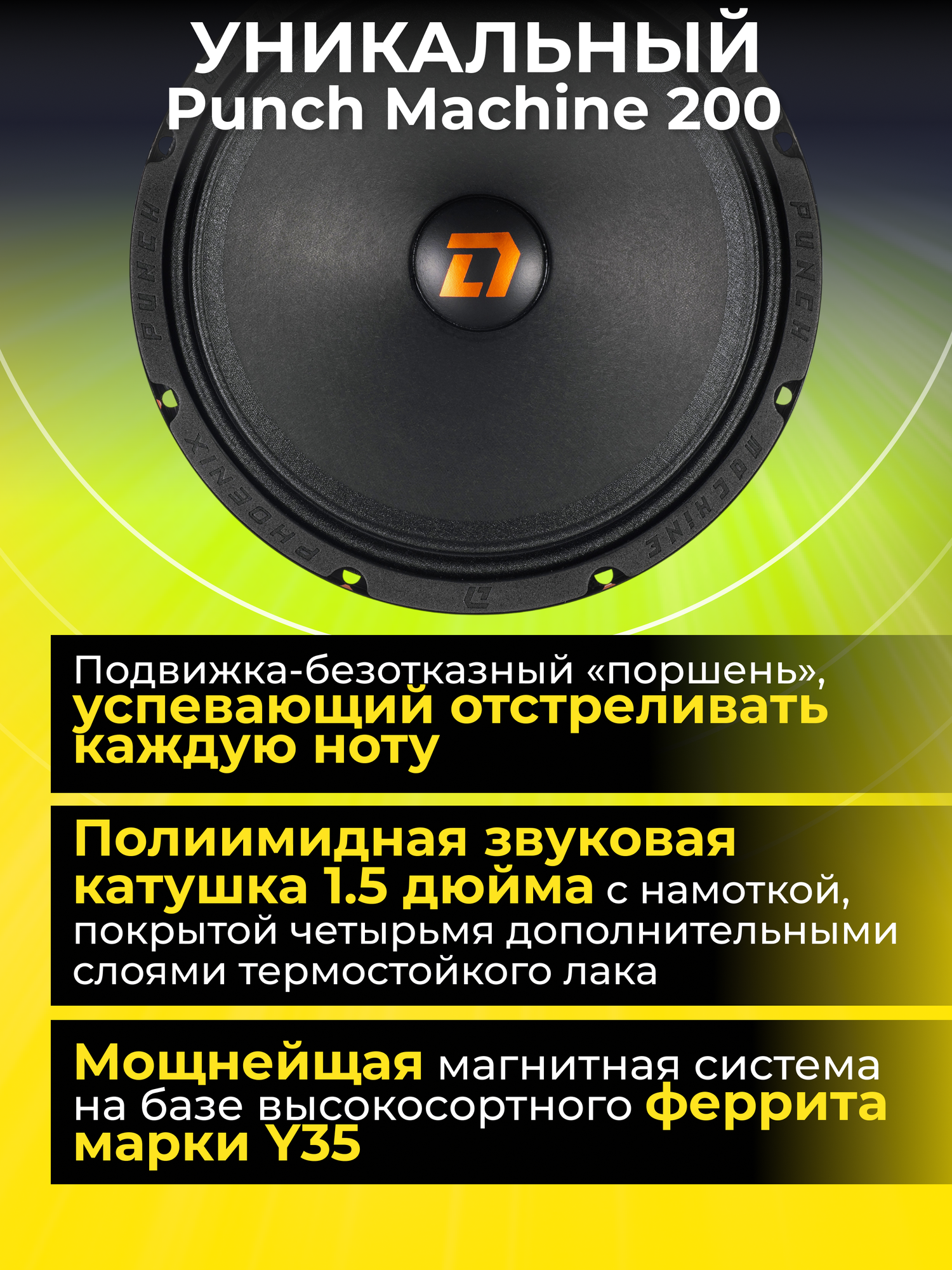 Колонки для автомобиля DL Audio Phoenix Punch Machine 200 / 20 см. (8 дюймов) / комплект 2 шт. — фото 1