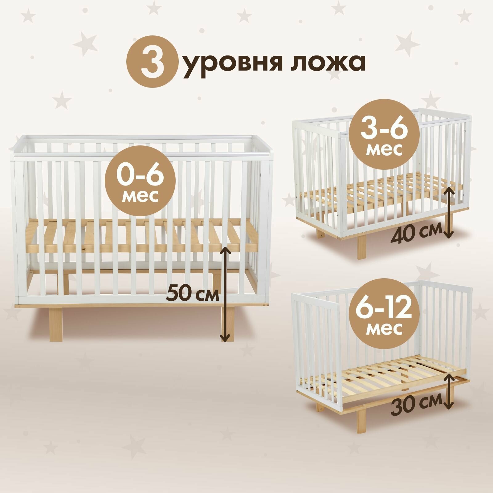 Картинки Кроватка детская для новорожденных SoftSpace Smart Plus, с маятником, прямоугольная, кроватка детская 120х60 см, белый и натуральный