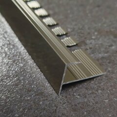 Изображение товара Профиль F-образный алюминиевый анодированный для плитки с рисками 10мм 2.7м Шампань глянец