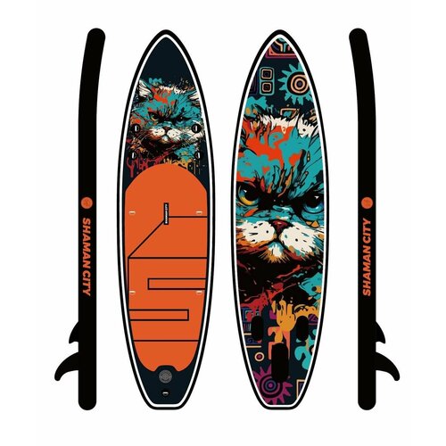 Сапборд SUP-доска с двойным веслом Тайга SHAMAN City Blue Cat 11 2 слоя, большой и широкий 335*84*15 см
