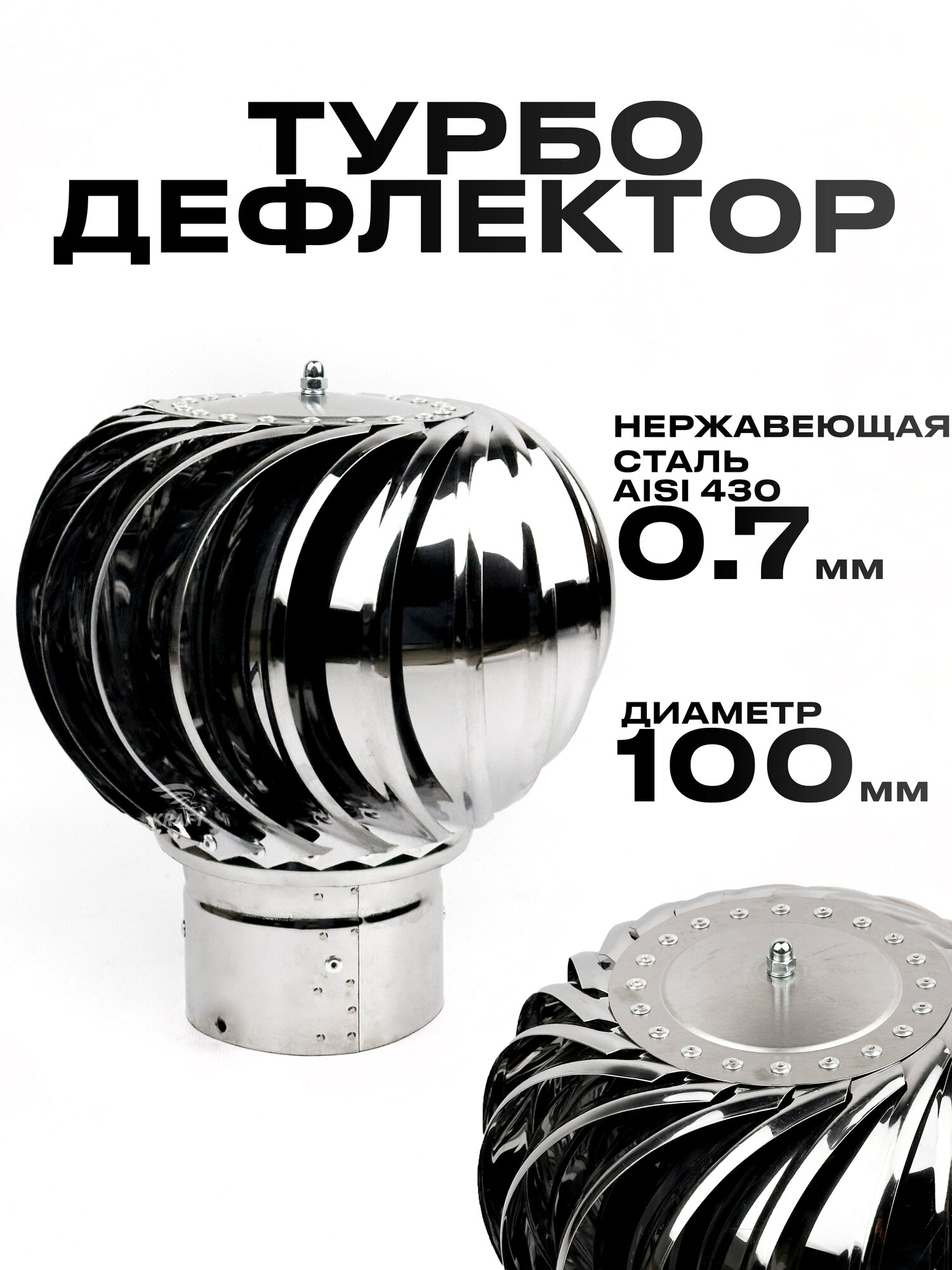 Турбодефлектор для вентиляции, диаметр 100 мм, нержавеющая сталь