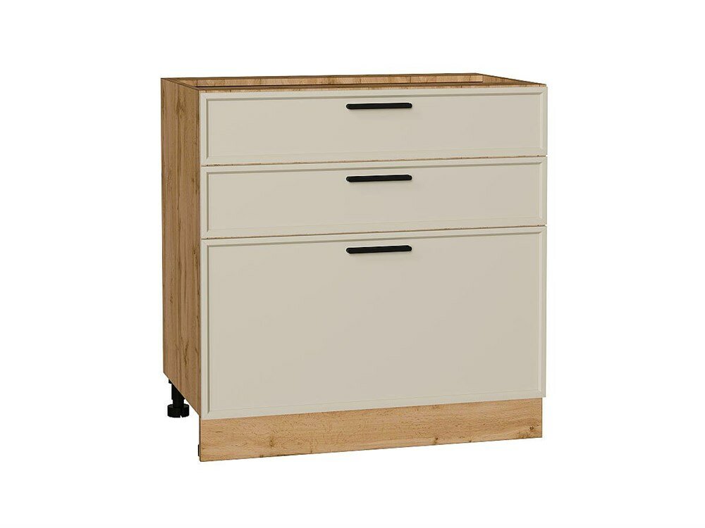 VVT Шкаф нижний с 3-мя ящиками Фрейм Дуб Вотан, Cream Silk, 800 В*Ш*Г 816*800*484, фасад МДФ Cream Silk, корпус Дуб Вотан Cream Silk