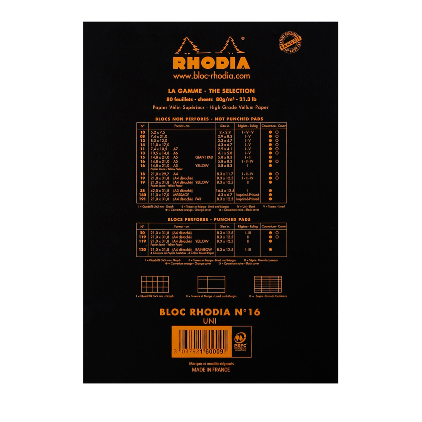 Блокнот RHODIA "Basic", blank, без линовки, A5, 80 л, микроперфорация. — фото 1