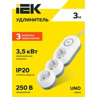 Удлинитель У03В 3 места 2P + PE / 5м 3х1, 5мм2 16А / 250В UNO IEK