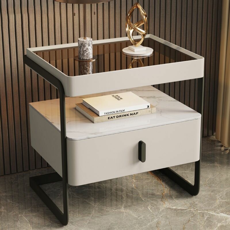 Прикроватная тумбочка из итальянской каменной плиты, современная минималистичная стеклянная прикроватная тумбочка