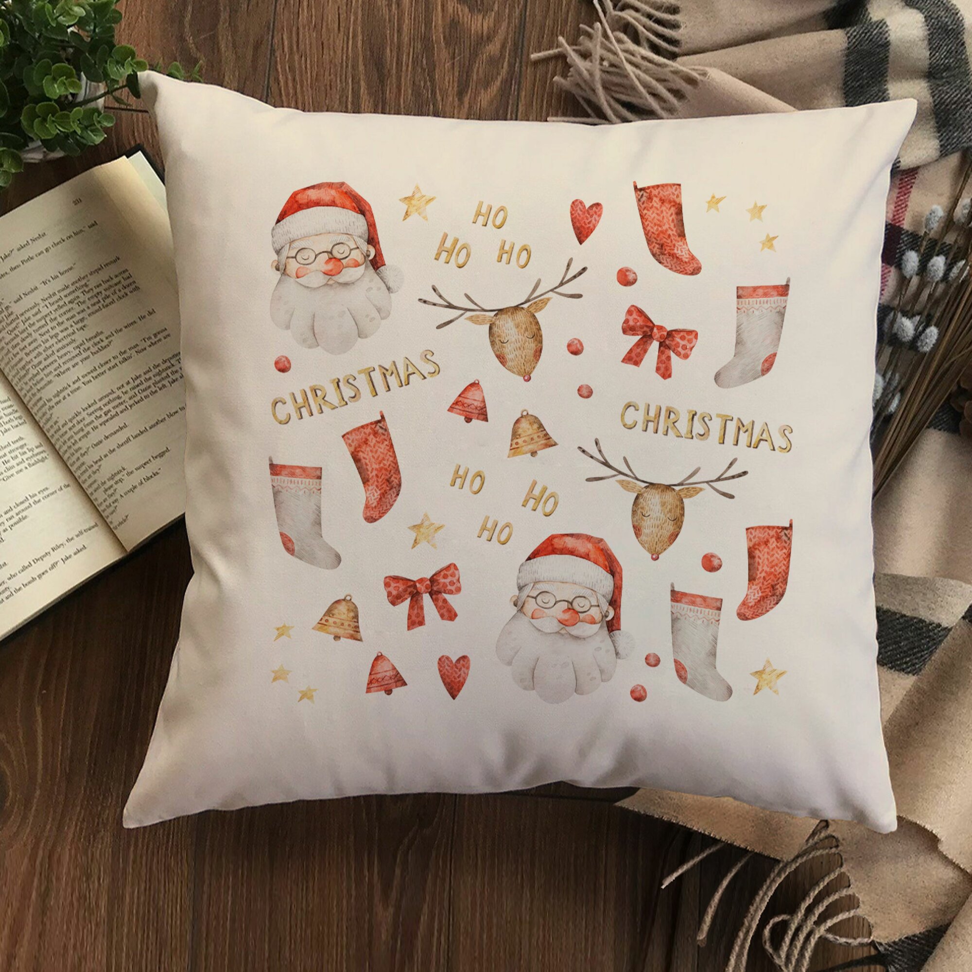 Наволочка для декоративной подушки Gerasim "Хо-хо Дед Мороз", 41х41 см, эко-ткань хлопок/полиэфир, Новый год