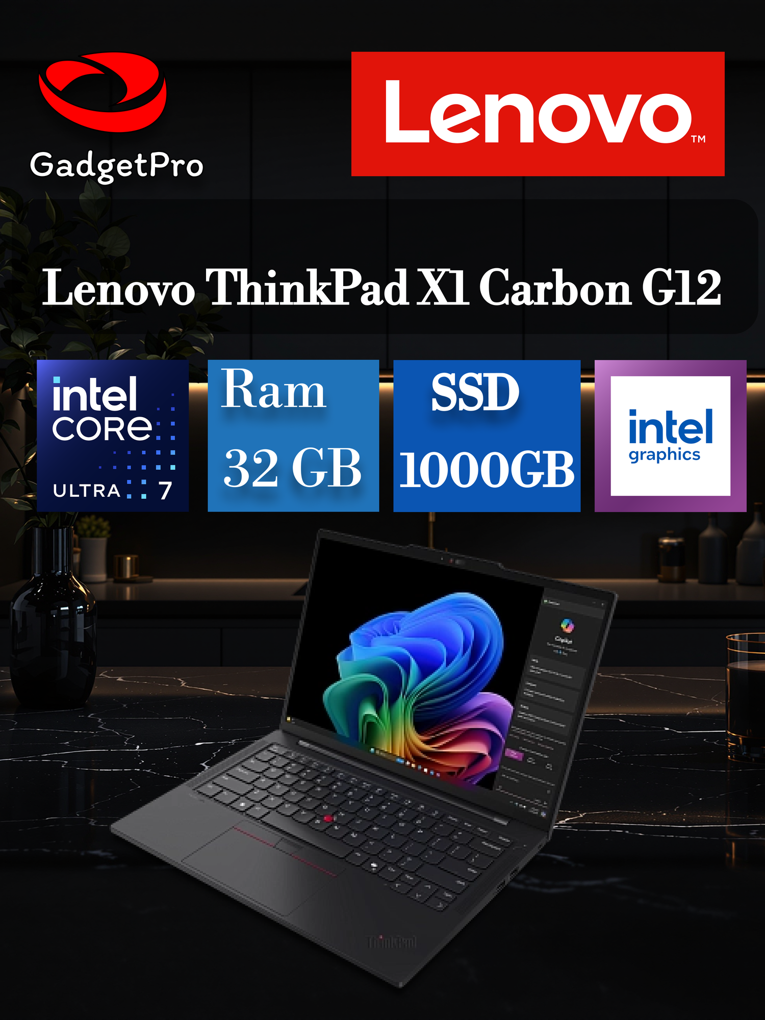 Ноутбук Lenovo ThinkPad X1 Carbon G12 14" WUXGA IPS, Core Ultra 7-155U, 16ГБ, 1000ГБ SSD, Windows 11 Pro, чёрный