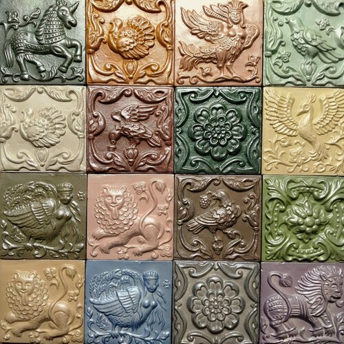 Изображение товара Гипсовый декор-изразец KamaStone "Сказка" разноцветный с перламутром, 10x10 см, комплект 16шт (арт. 11153п16)