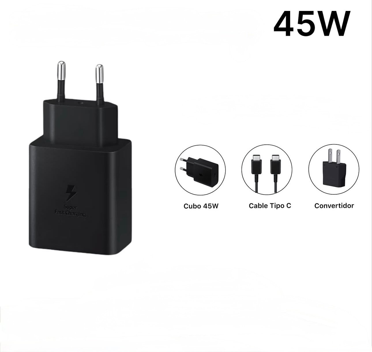 Адаптер питания с кабелем, 45W, USB-C, PD, для быстрой заряд — фото 1