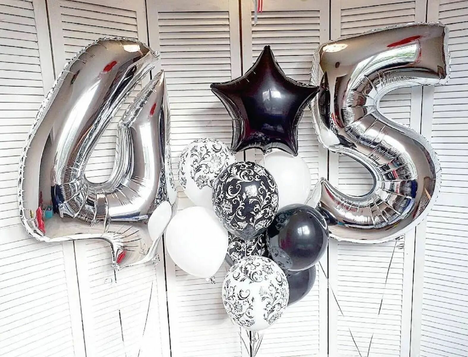 Шар воздушный фольгированный Цифра 45, цвет серебряный 42"/106 см (шс4)(шс5)