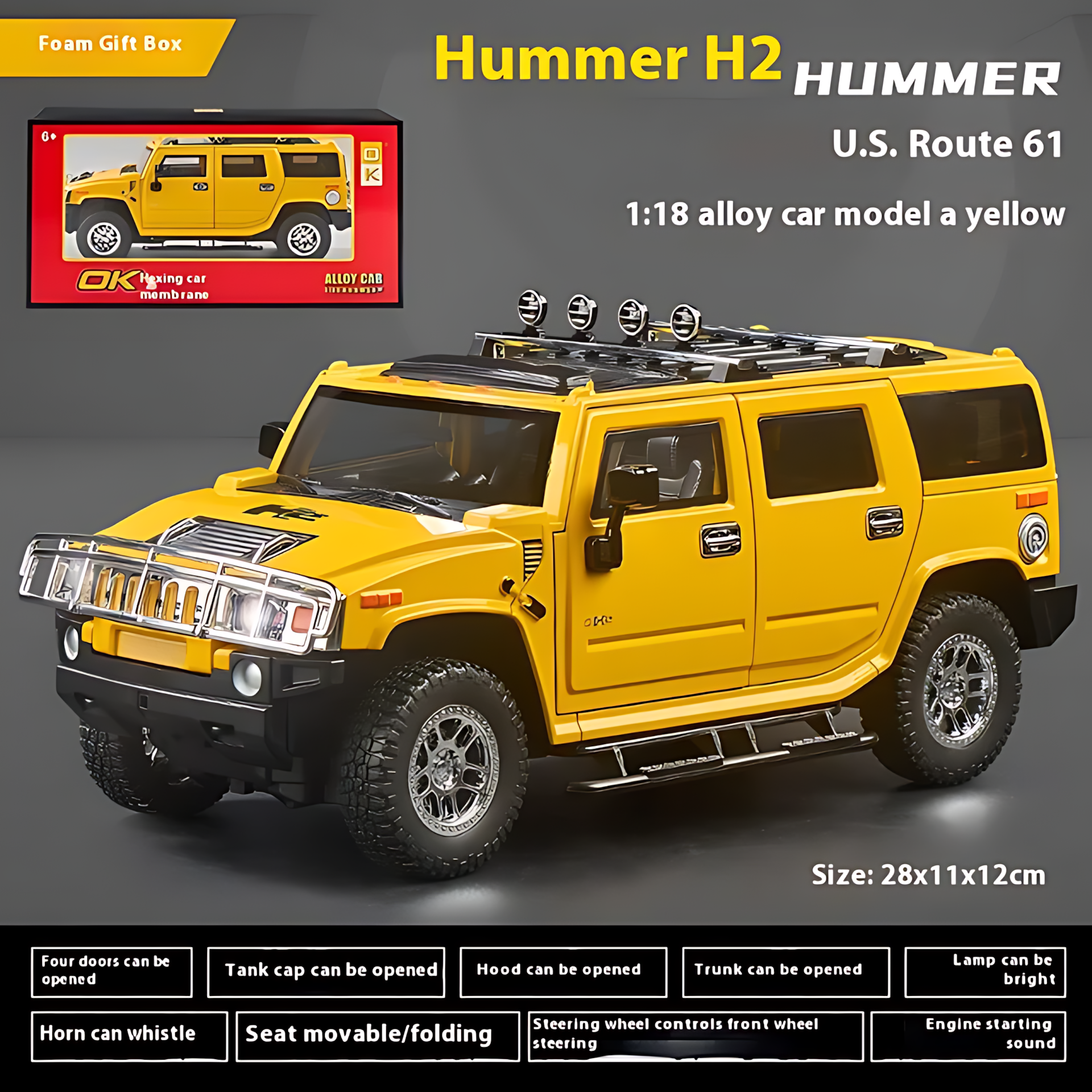 Коллекционная металический машинка HUMMER H2 SUV 1:18внедорожник