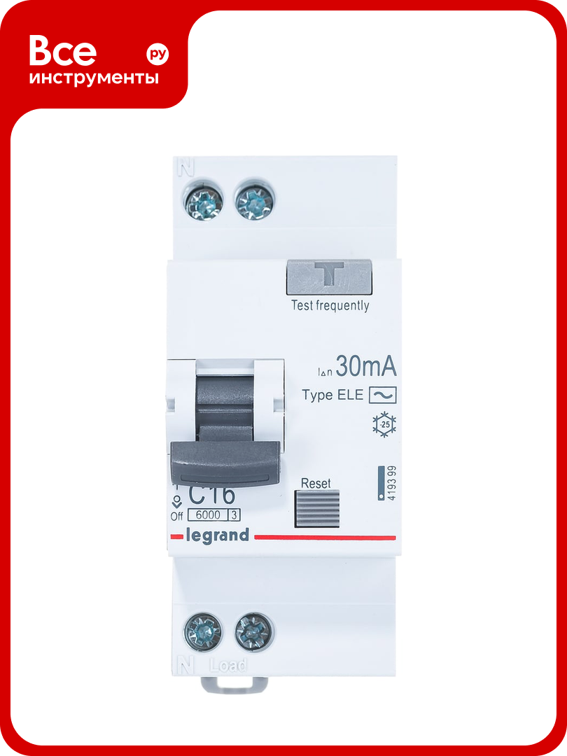 АВДТ Legrand RX3 30мА 16А 1П+Н AC 419399
