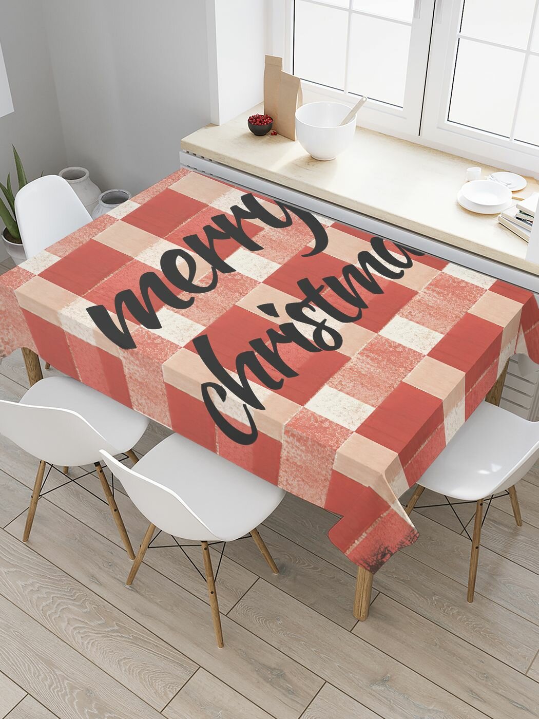 Прямоугольная тканевая скатерть на стол с рисунком 