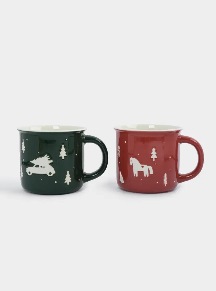 Кружка 370 мл 2 шт фарфор N зеленая/красная Лошадь/Машина с елкой Retro