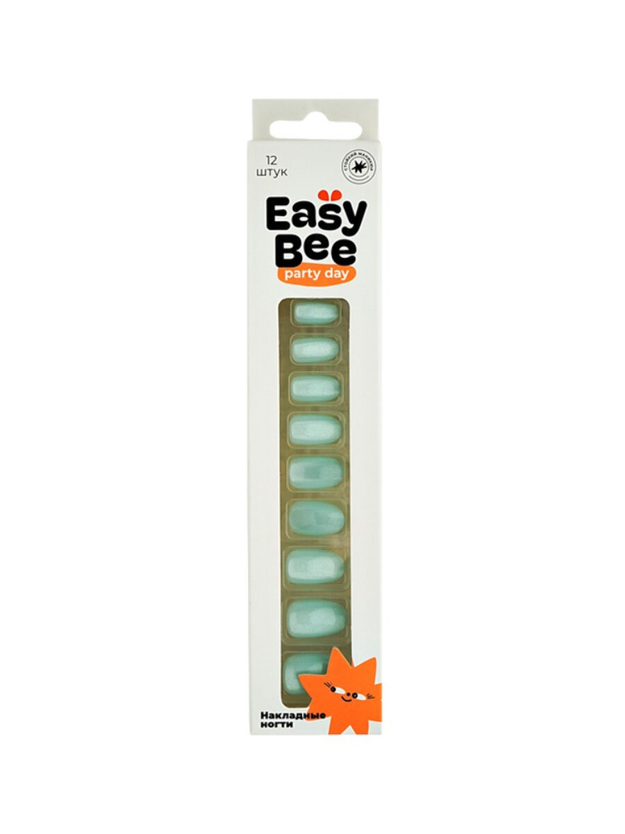 Набор накладных ногтей с клеевыми стикерами EASYBEE NAIL DAY Mint Shine (12 шт + клеевые стикеры 24 шт)